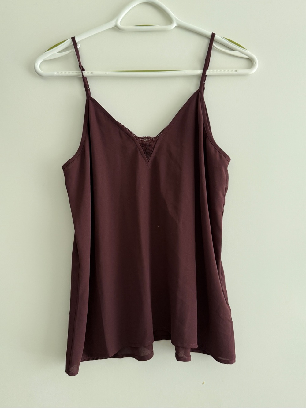 V-Neck Lace Trim Satin Cami - Burgundy